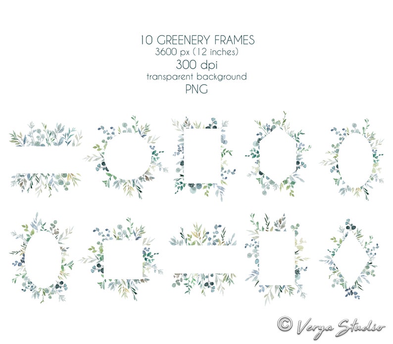 Dusty Blue Frames Clipart Botanical, Watercolor Eucalyptus Borders Clip ...
