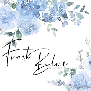 Lichtblauwe aquarel bloemen clipart bloemen clip art lente zomer bruiloft uitnodigingen graphics stoffige blauwe boeketten groen bladeren, PNG