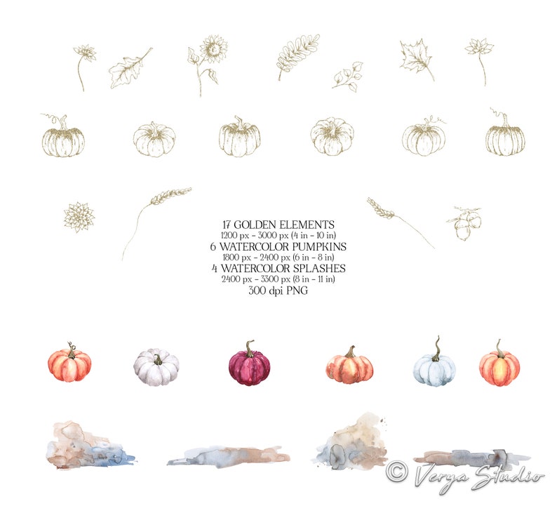 Autumn Clipart Watercolor Fall Clip Art Golden Pumpkins Sunflowers Fall ...