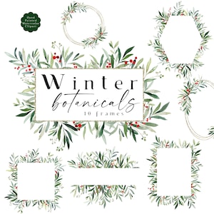 Weihnachten Rahmen Clipart, Aquarell Greenery Clip Art, Rote Beeren Holly Rahmen, Winter Clipart, Botanische Grenze, Weihnachts Clipart PNG