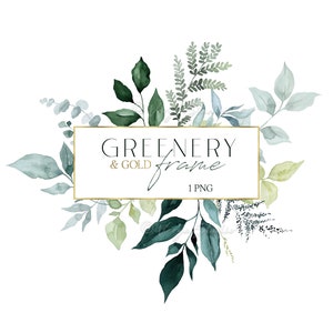 Groen gouden frame clipart-1 handgeschilderde aquarel botanische frame-geometrische gouden frame-bladeren takken rand 1, png