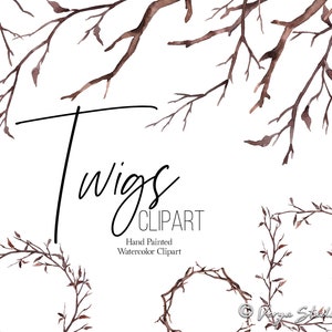 Twigs Clipart Watercolor Branches Clip Art Rustic Twig Borders Wreaths Frames Winter Fall Spring Woodland Wedding Graphics PNG