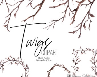 Twigs Clipart Watercolor Branches Clip Art Rustic Twig Borders Wreaths Frames Winter Fall Spring Woodland Wedding Graphics PNG