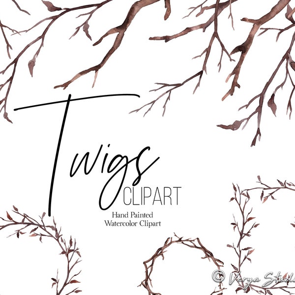 Twigs Clipart Aquarelle Branches Clip Art Rustic Twig Borders Couronnes Cadres Hiver Automne Printemps Woodland Mariage Graphiques PNG