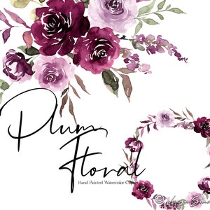 Burgunder Aquarell Blumen Clipart Pflaume Lila Rot Rosa Kastanienbraun Blumen Hochzeit Grafiken Frühling Sommer grün Blumensträuße Kranz PNG