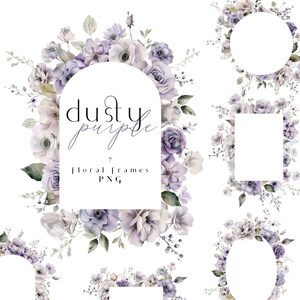 Dusty Purple Floral Clipart Mauve Flower Frames Clip Art Acuarela Lavanda Florales PNG Púrpura Fronteras Primavera Verano Boda Flores Corona