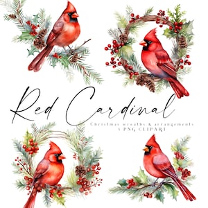 Weihnachten Clipart Red Cardinal Aquarell Clip Art Beeren Tannenzapfen grün Nördliche Kardinal Kränze Arrangements Winter Grafiken 9 PNG