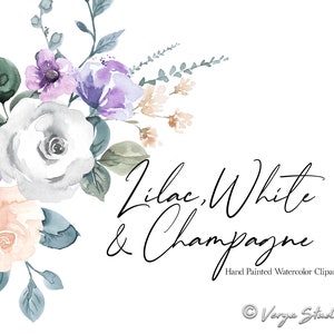 Flieder Champagner Aquarell Blumen Clipart Lila Beige Weiß Blumen Clip Art Blumensträuße Rosen Frühling Sommer Hochzeit Grafiken PNG