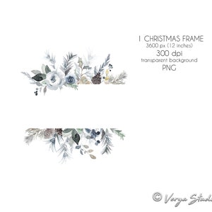 Christmas Frame Clipart Watercolor Winter Floral Border Clip Art Navy Blue White Berries Pine Greenery Holly Holiday Card DIY Wedding PNG image 2