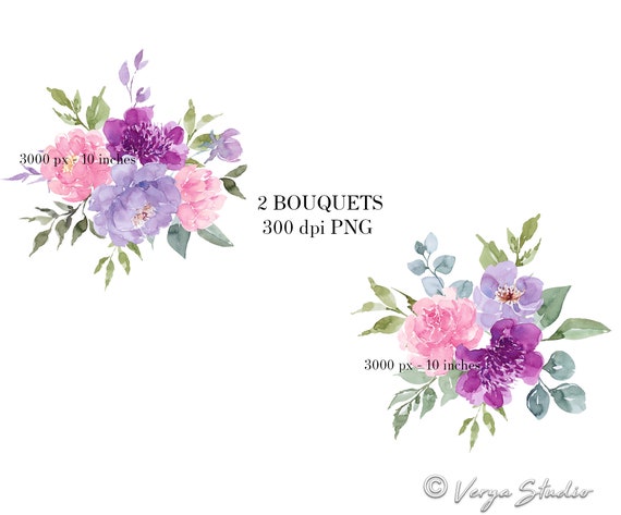 Lila rosa lila lila acuarela Floral Clipart peonías - Etsy