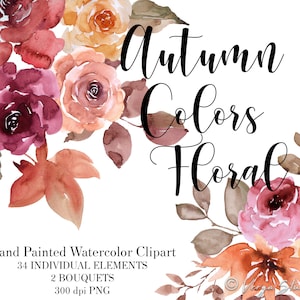 Aquarelle Clipart automne floral automne Bourgogne moutarde rouille Orange bordeaux fleurs automne mariage Clipart bouquets automne feuilles rustique