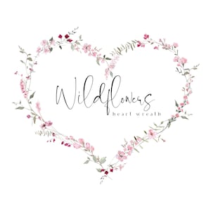 Corona de flores silvestres en forma de corazón, clipart floral de acuarela, corona del día de San Valentín, clipart de San Valentín, marco botánico de flores delicadas, PNG de boda