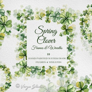 Conjunto de imágenes prediseñadas del día de San Patricio, coronas y marcos de trébol de primavera en acuarela, imágenes prediseñadas del día de San Patricio, marcos verdes, corona de primavera, trébol PNG