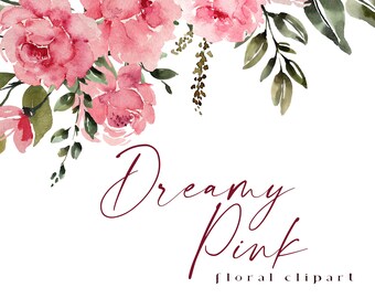 Watercolor Flower Blush Pink Roses Clipart Floral Clip Art Soft Aquarelle Wedding Flowers PNG Bouquets PNG Shabby Chic | Dreamy