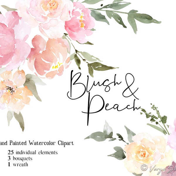 Watercolor Flowers Clipart Peach Blush Peonies Clip Art Wedding Clipart Cral Pink Floral Spring Wedding Flowers Bridal Invitation Peony PNG