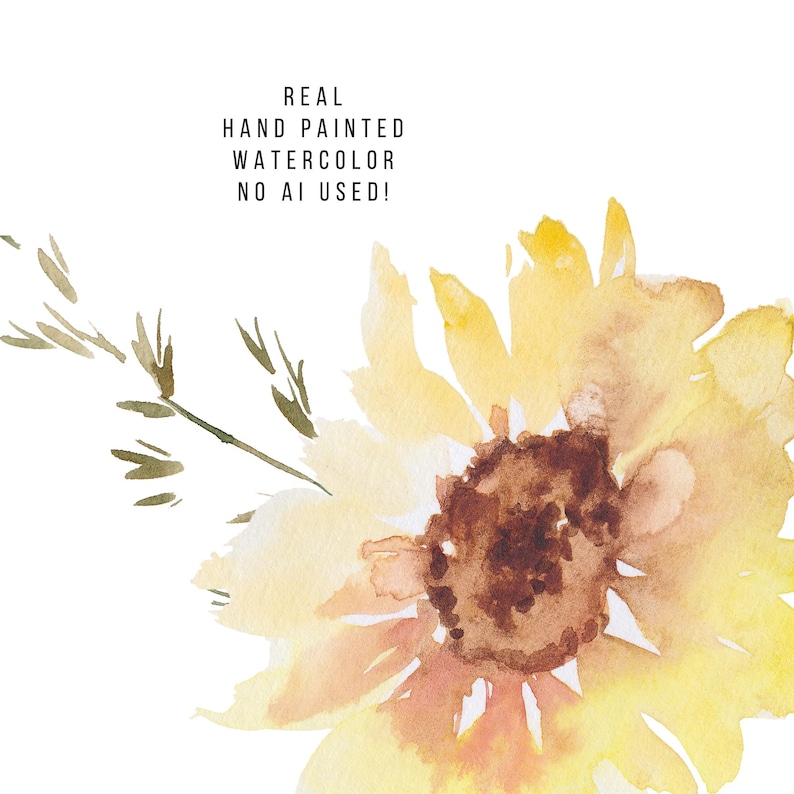 Sunflowers Clipart, Watercolor Fall Floral Clip Art, Yellow Flowers PNG, Summer Autumn PNG, 42 Botanical Elements Bundle image 9