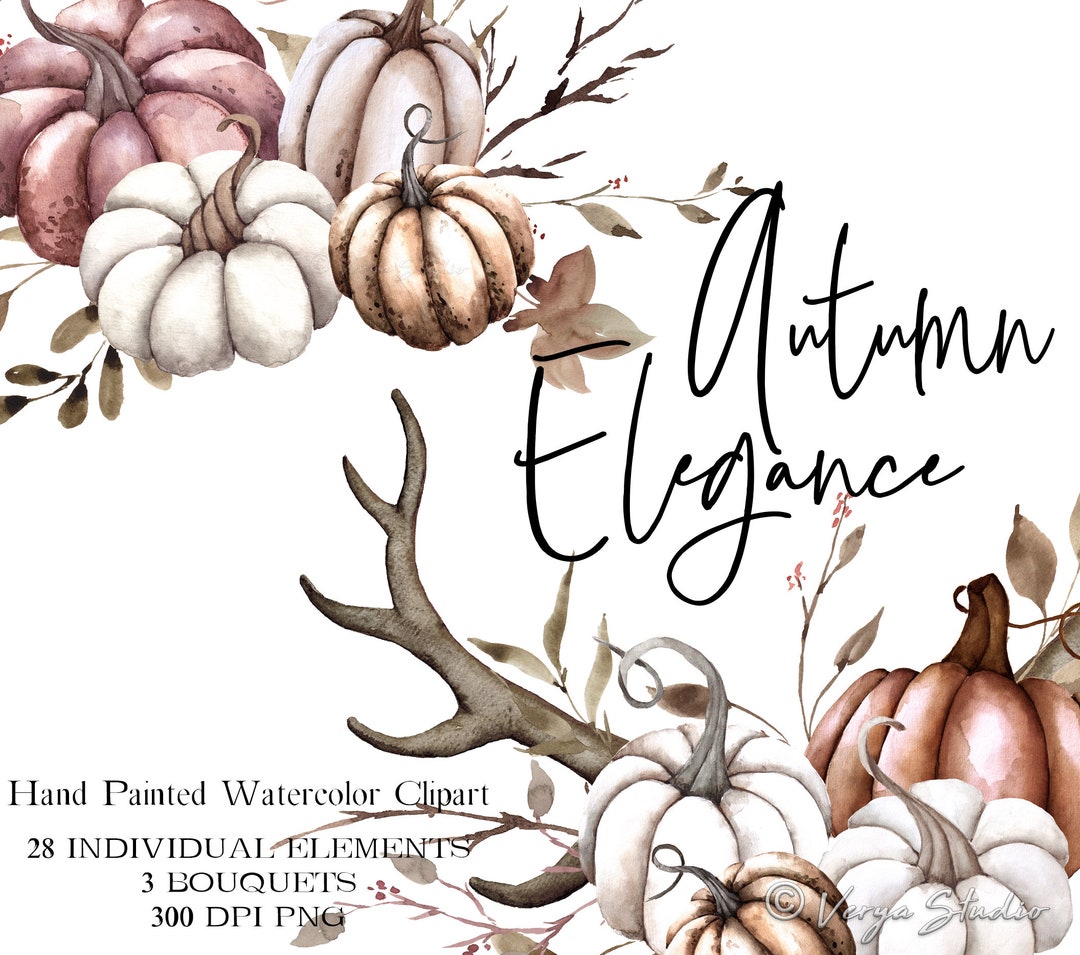 Autumn Watercolor Clipart Fall Clipart Neutral Farmhouse Rustic Clip ...
