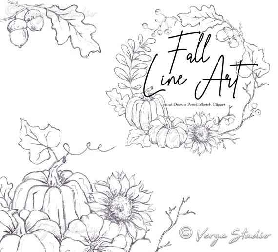 Fall Clipart Autumn Clip Art Hand Drawn Line Art Fall - Etsy