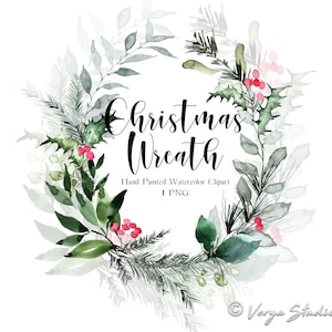 Aquarel Kerstkrans Winter Clipart Xmas Clipart Greenery Holiday Printables Rustieke wenskaarten Nieuwjaar Clip Art Hand Geschilderd PNG