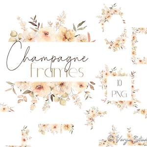 Molduras de flores creme clipart aquarela clipart floral champanhe bege neutro vegetação folhagem botânica bordas boho casamento gráficos PNG