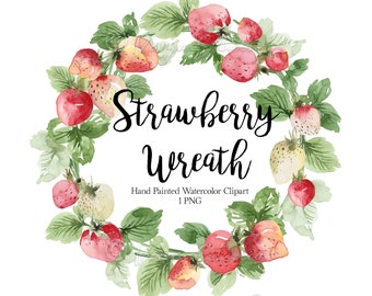 Strawberry Wreath Watercolor Fruit Clipart Strawberries Clipart Spring Clipart Fruit Wreath Hand Painted Sublimation Transfer Printable PNG