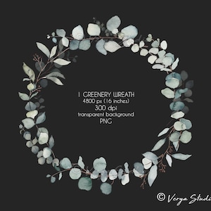 Eucalyptus Wreath Greenery Clipart Watercolor Foliage Wreath Clip Art ...
