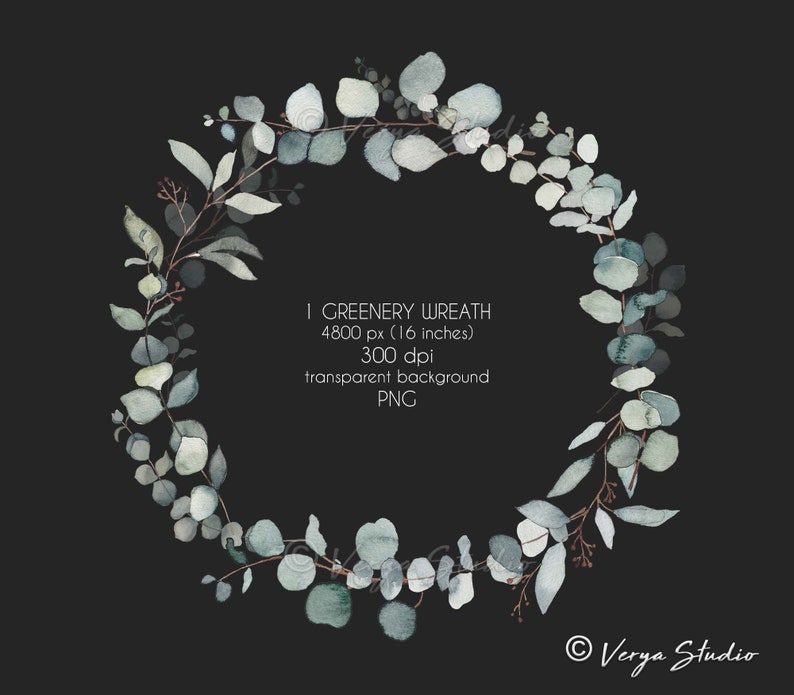 Eucalyptus Wreath Greenery Clipart Watercolor Foliage Wreath Clip Art ...