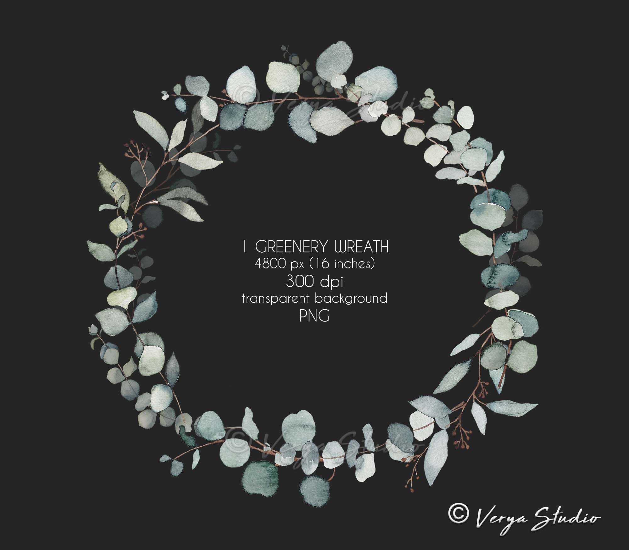 Eucalyptus Wreath Greenery Clipart Watercolor Foliage Wreath Clip Art ...