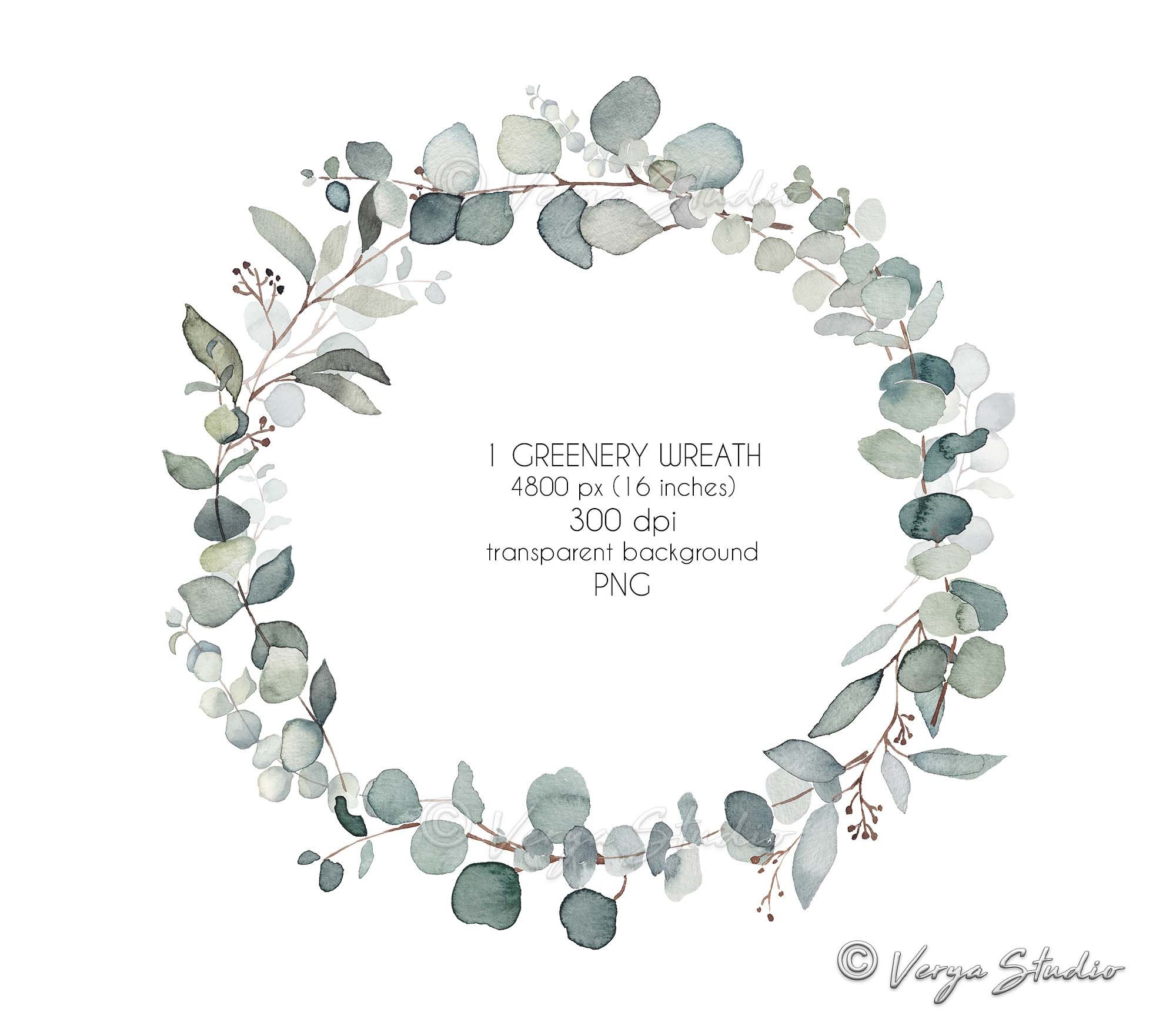 Eucalyptus Wreath Greenery Clipart Watercolor Foliage Wreath Clip Art ...