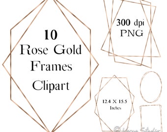 Rose Gold Frames Clipart Polygonal Gold Frames Clip Art Golden Frames Wedding Frames Geometric Digital Metallic Wedding Invitation Frame