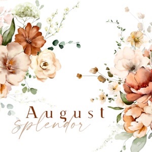 Clipart floral rouille aquarelle fleurs d'automne Clip Art orange brûlé fleurs beiges pivoines fleurs sauvages bouquets automne mariage graphiques PNG