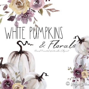 Zucche bianche Clipart Autunno Clip Art Foglie autunnali Fiori Bacche Floreale Avorio Crema Decorazione fattoria Zucca Grafica matrimonio Raccolto PNG