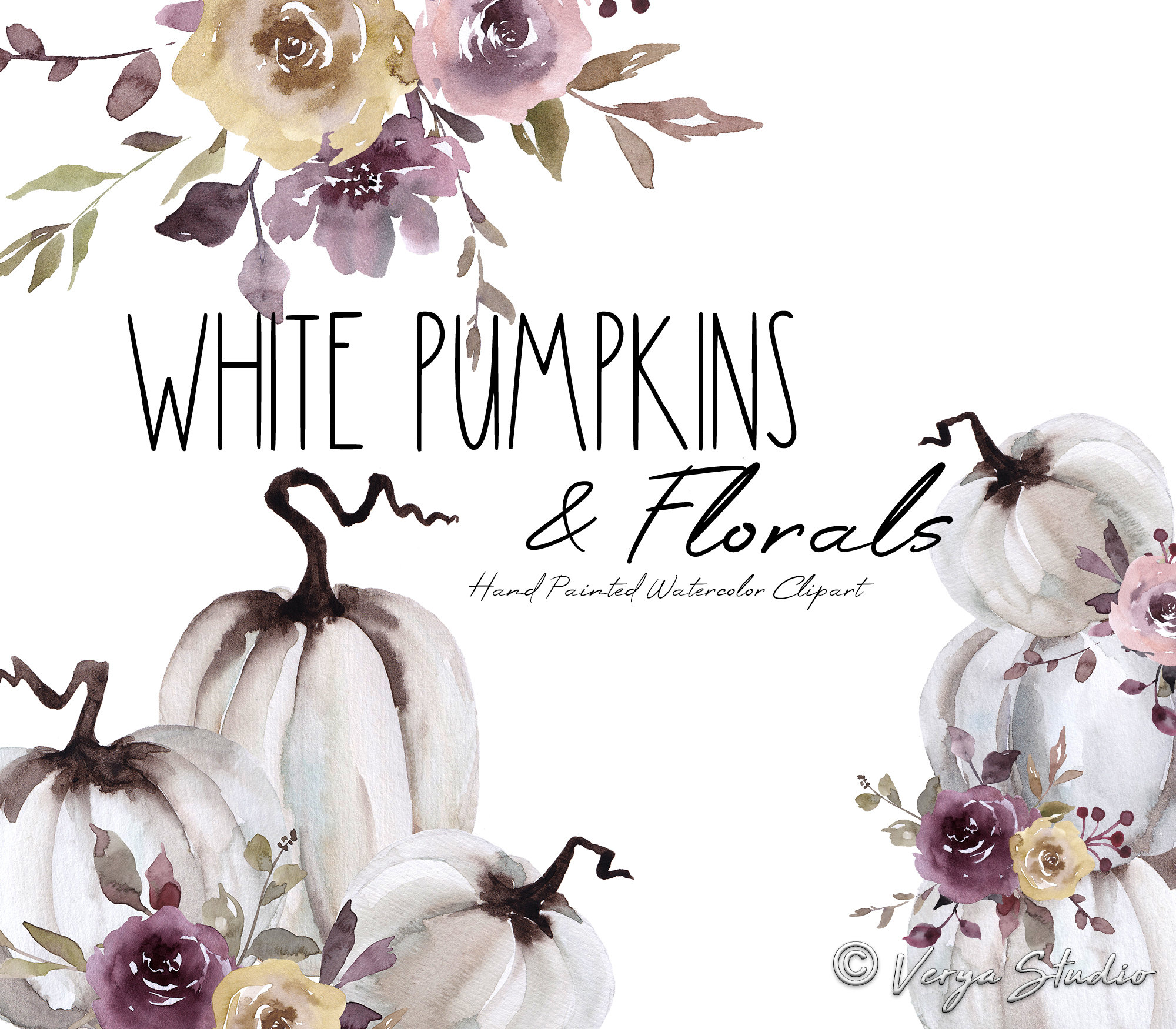 White Pumpkins Clipart Fall Clip Art Autumn Leaves Flowers - Etsy