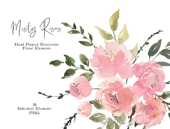 Misty Rosa Blush acuarela floral clipart rosa rosa rosas PNG - Etsy España