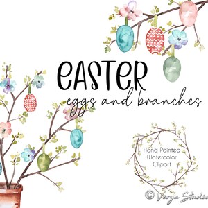 Ostern Clipart Aquarell Frühling Clip Art Ostereier Frühling Blumen Zweige Blumen Pastell Rosa Rot Teal Grün Gelb Kranz Rahmen PNG 1