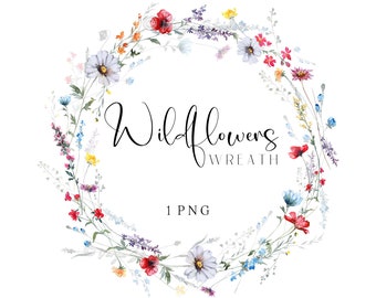 Wildflowers Floral Wreath - Watercolor Flowers Clipart, Meadow Flowers, Wildflowers Clipart, Spring Summer, Wedding Graphics, Hand Painted