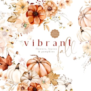 Lebendige Herbst Blumen Clipart Rost Beige Aquarell Blumen Gebrannte Orange Weiß Kürbisse Blumensträuße Wildblumen Herbst Terrakotta Hochzeit PNG