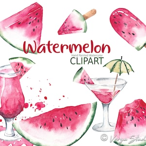Wassermelone Clipart Aquarell Wassermelone Clip Art Sommer Clipart Sommer Obst Clip Art Tropische Früchte Grafiken Sublimation Design PNG