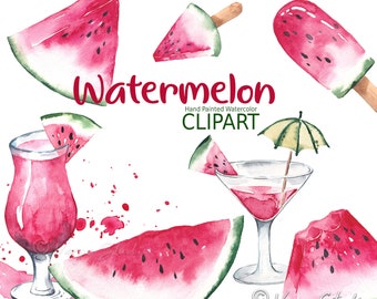 Watermelon Clipart Watercolor Watermelon Clip Art Summer Clipart Summer Fruit Clip Art Tropical Fruits Graphics  Sublimation Design PNG
