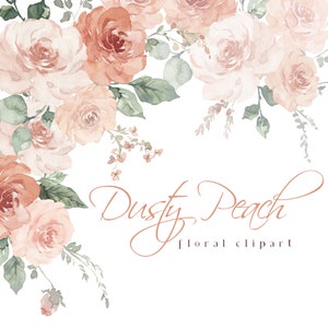 Clipart floreale color pesca polveroso Clipart di fiori arancioni ad acquerello, grafica di ghirlande di bouquet da sposa primaverili ed estivi, fiori color pesca chiaro pastello PNG