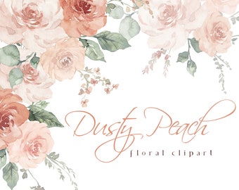 Clipart floral pêche poussiéreux aquarelle fleurs orange Clip Art été printemps bouquets de mariage guirlande graphiques Pastel lumière pêche fleurs PNG