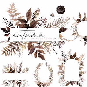 Fougère automne cadres Clipart aquarelle automne Clip Art feuillage neutre couronnes frontières fougères feuilles cadre botanique mariage graphiques PNG