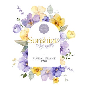 Lavendel Golden Gelb Blumen Clipart Aquarell Rahmen Clip Art Frühling Rahmen Bogen Rahmen 1 PNG Frühling Sommer Hochzeit Blumen Grafiken Lila