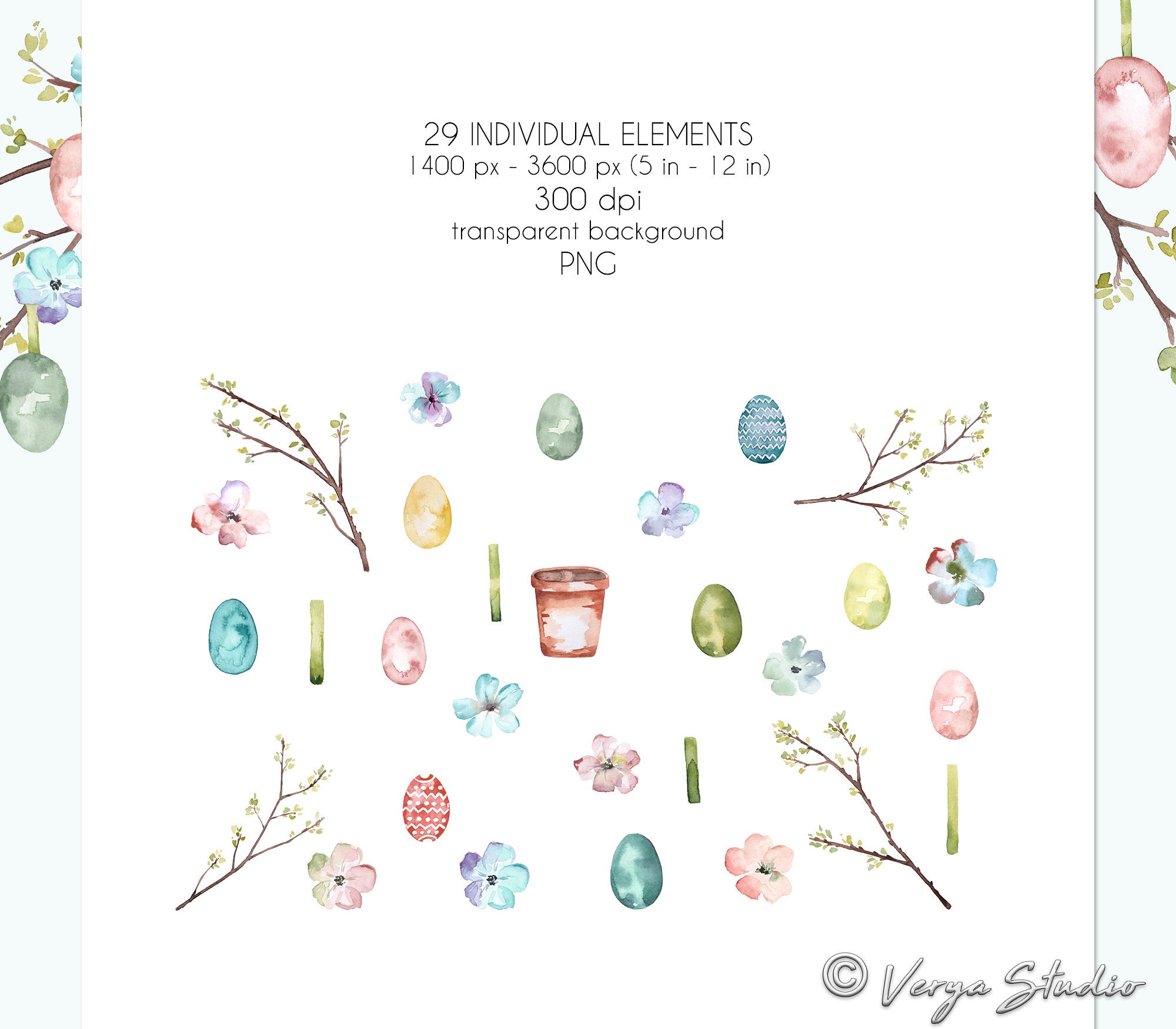 Easter Clipart Watercolor Spring Clip Art Easter Eggs Spring Floral ...