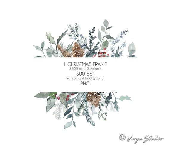 Christmas Greenery Frame Clipart Winter Clip Art Holiday Border Hand  Painted Holly Berries Pinecones Xmas Cards DIY Wreath 1 PNG