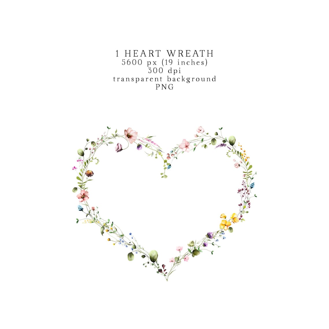 Floral Heart Wreath Clipart Spring Watercolor Wild Flowers Valentine ...