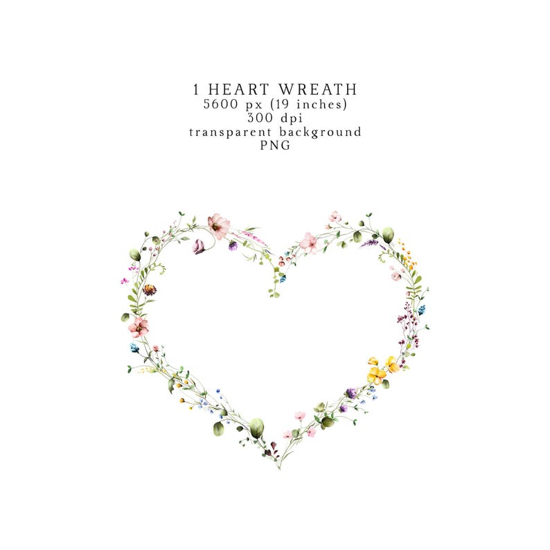 Floral Heart Wreath Clipart Spring Watercolor Wild Flowers Valentine ...
