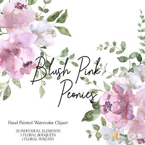 Blush Pink Peonies Watercolor Flowers Clipart Spring Clipart Wedding ...