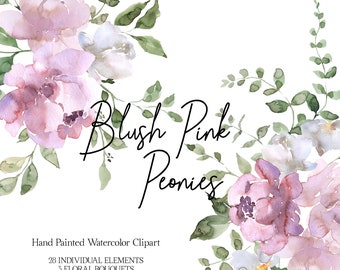 Fleurs aquarelle pivoines roses blush Clipart printemps Clipart mariage Clipart graphiques Floral Clip Art lumineux peint à la main PNG