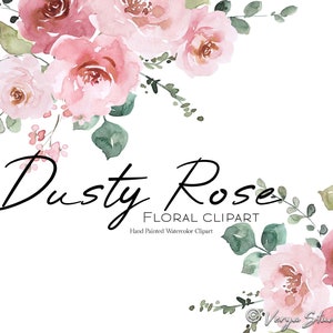 Aquarela Dusty Rose Floral Clipart Rosa Blush Flores Clip Art Folhagem Verde Buquês Luz Suave Brilhante Casamento Florais Gráficos PNG